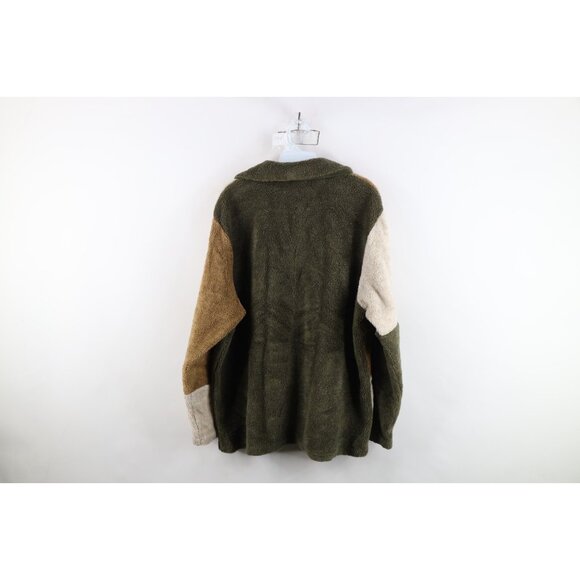 Vintage 90s Streetwear Womens XL Color Block Deep Pile Fleece Sweater Jacket - Picture 10 of 12
